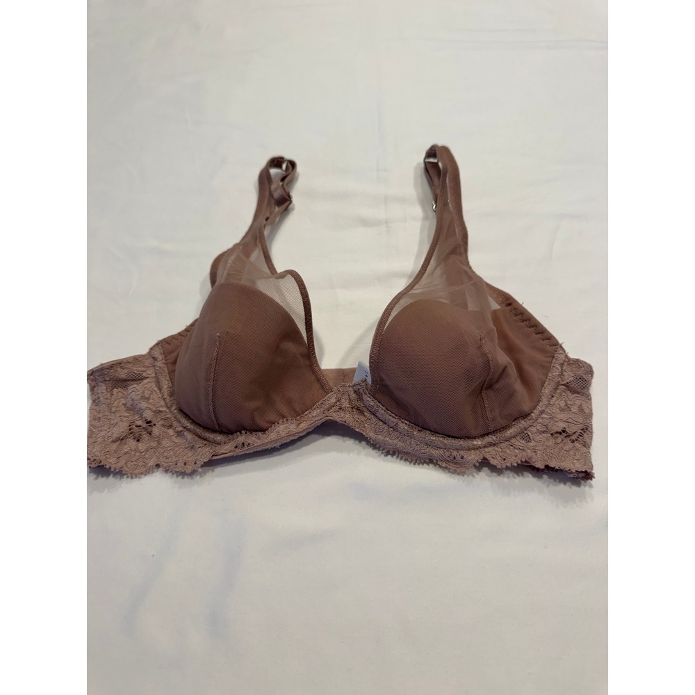 Fleur‎ du Mal Lace Mesh Underwire Bra 32B Mauve Brown Sheer Luxury Excellent